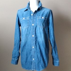 Denim Adjustable Sleeve Button Collar Shirt